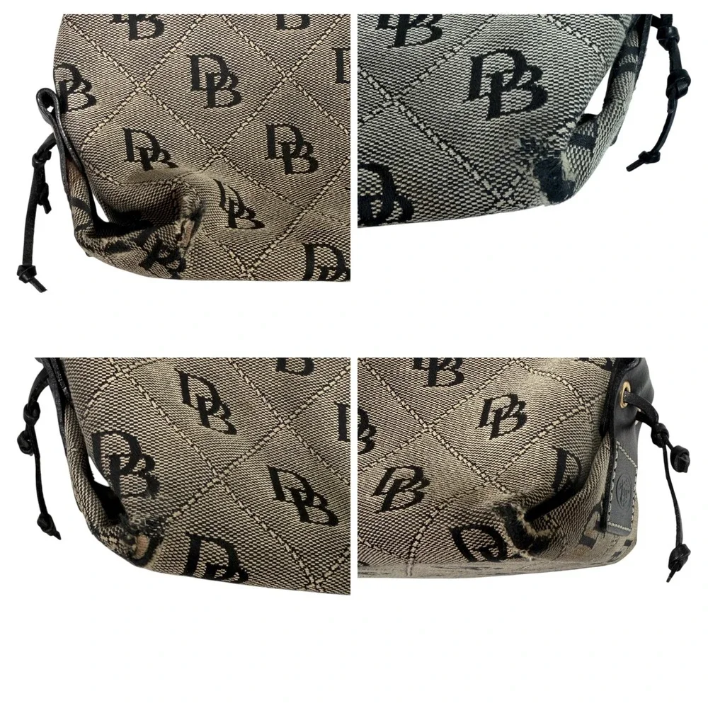 Dooney Bourke DB Signature Canvas Shoulder Tote Bag Black Leather Trim
